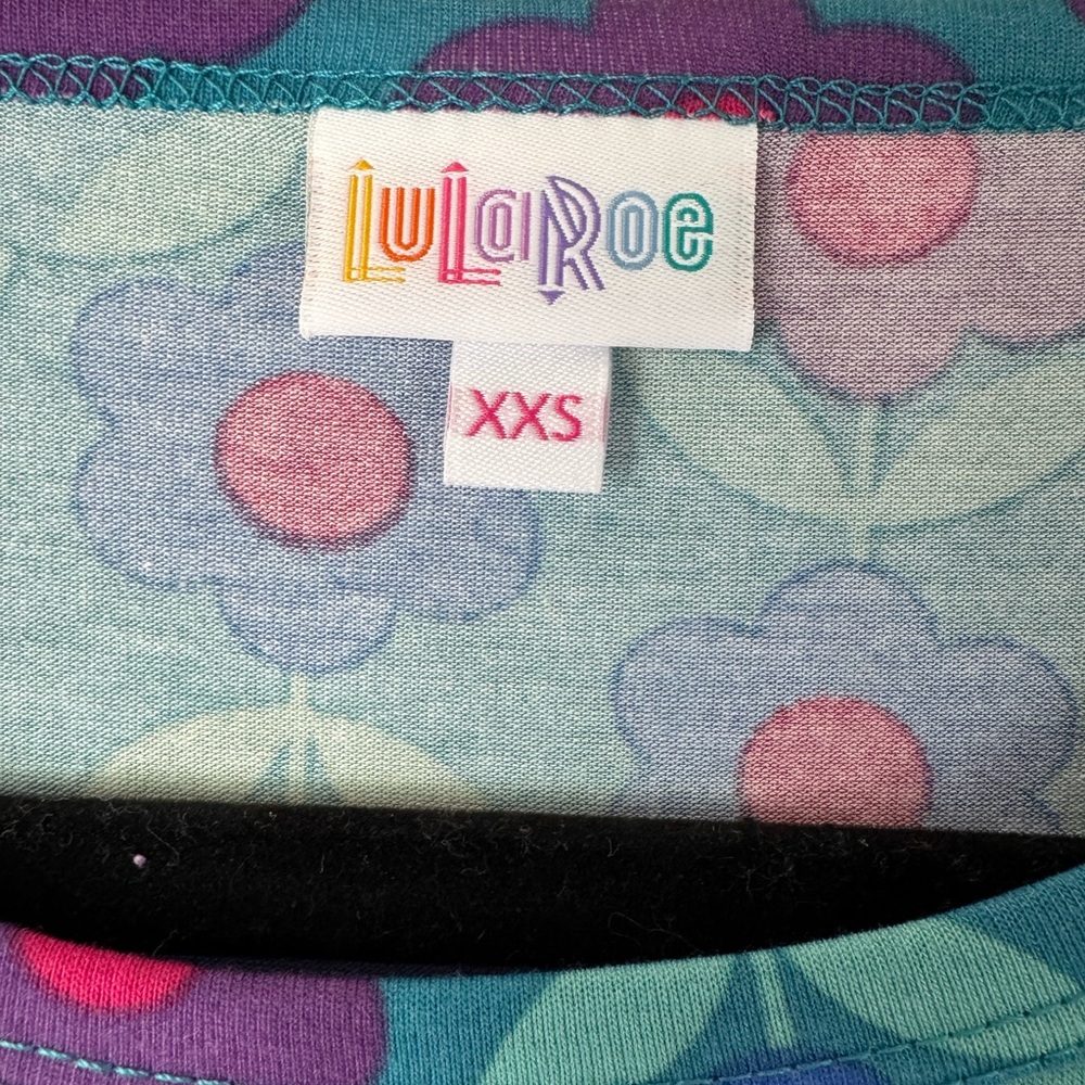 LuLaRoe Julia Blue and Pink Flowered Dress with Mid Length Sleeves - Picture 4 of 9